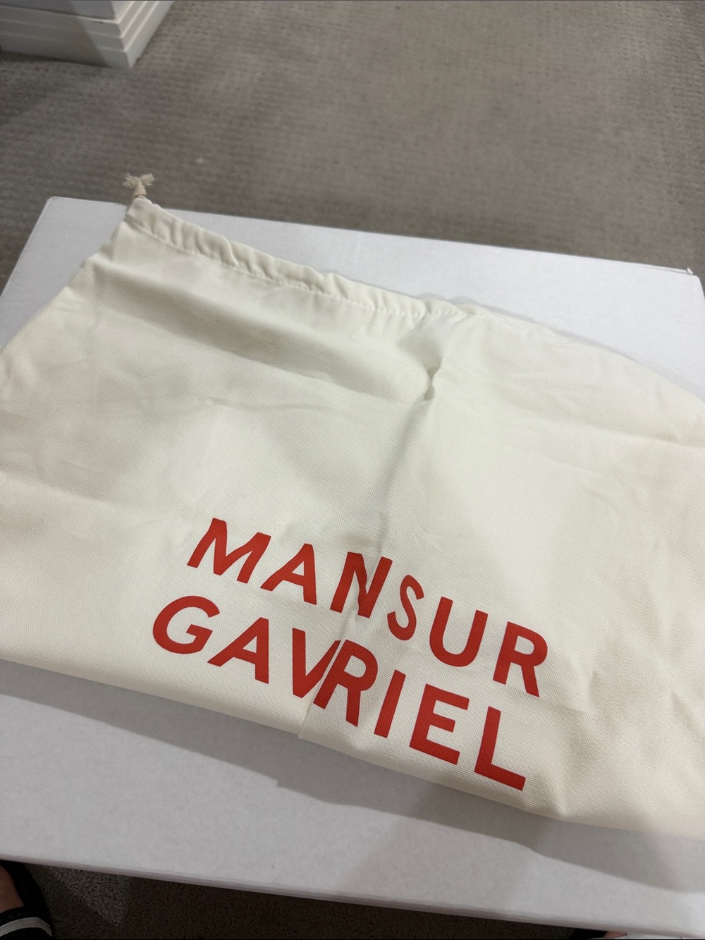 Mansur Gavriel Cream Drawstring Dust Bag with Red Logo new LARGE canvas
